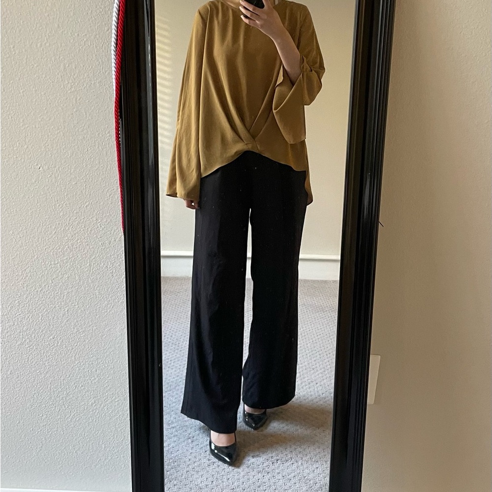mustard cross front blouse